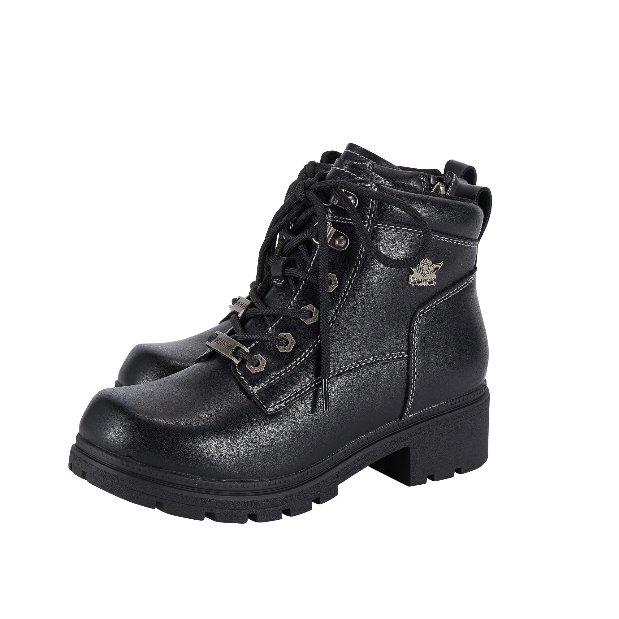 Women Leather Black Biker Boots