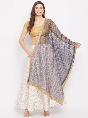 Women Navy Blue Embellished Sequined Net Dupatta