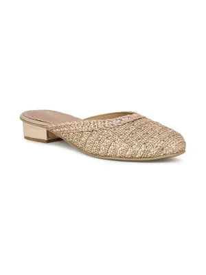 Women Rose Gold Embellished Ethnic Mules Flats