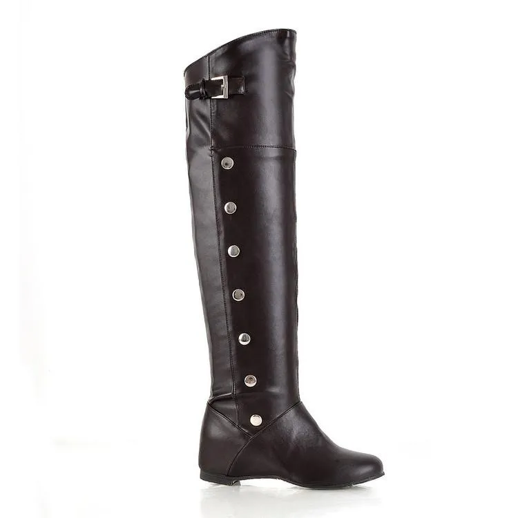 Women studded buckle strap over the knee boots