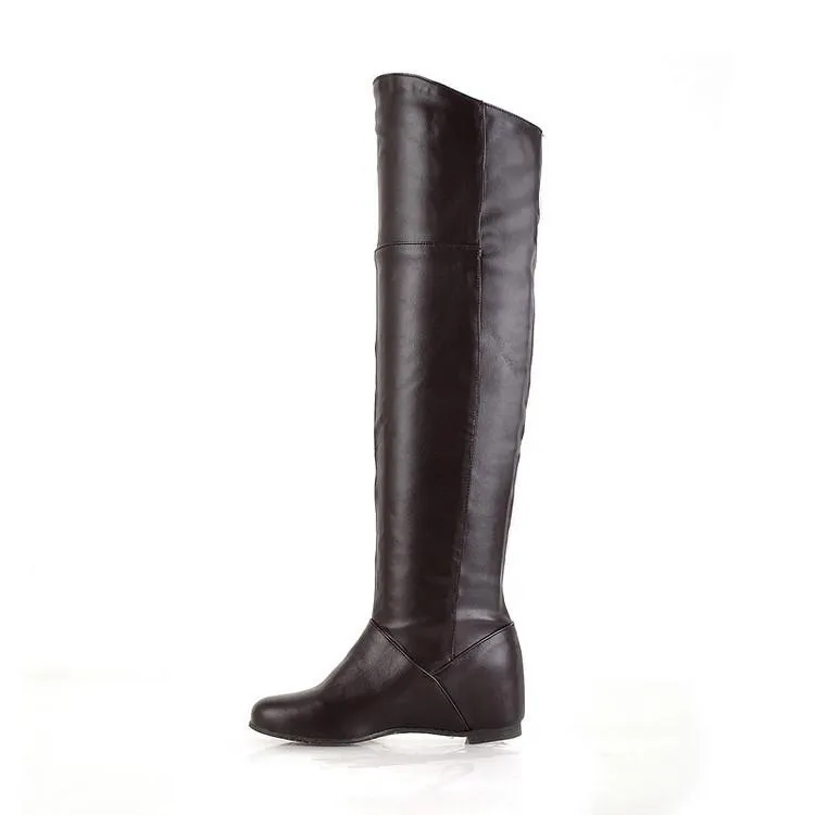 Women studded buckle strap over the knee boots