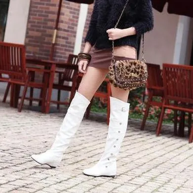 Women studded buckle strap over the knee boots