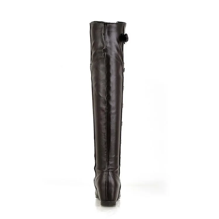 Women studded buckle strap over the knee boots