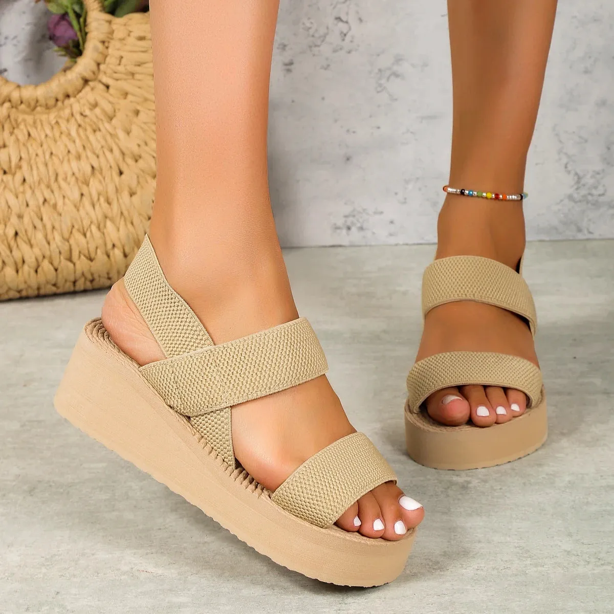 Women Wedges Sandals 2024 New Summer Open Toe Shoes for Women Minimalist Platform Casual Sandals Ankle Strap Slingback Sandals