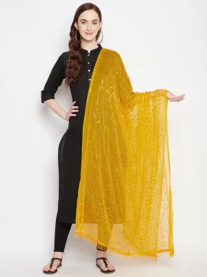 Women Yellow Embellished Chiffon Dupatta