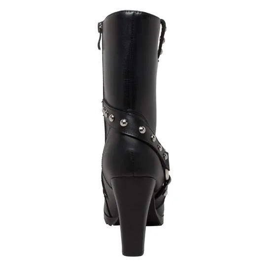 Women's 10" Harness Biker Boot Black Leather Boots