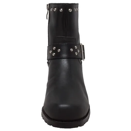 Women's 6" Heeled Buckle Biker Boot Black Leather Boots