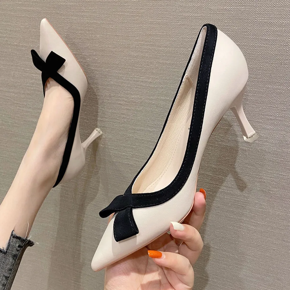 Womens Elegant Pump Pointy Toe Kitten Mid Heels