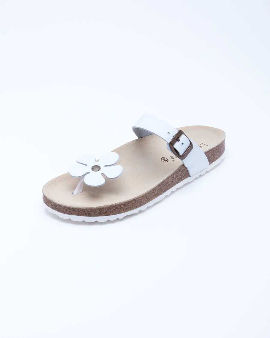 Women's Manu Flower Sandal White Leather