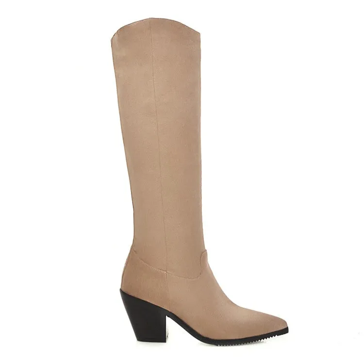 Women's Pointed Toe Beveled Heel Knee-High Boots