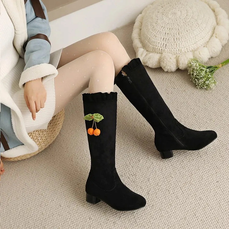 Womens' Ruffle Low Heels Knee High Boots