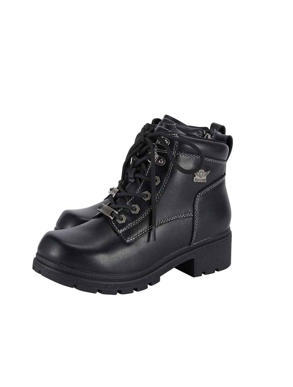 Women's Zip Side Short Black Biker Boots