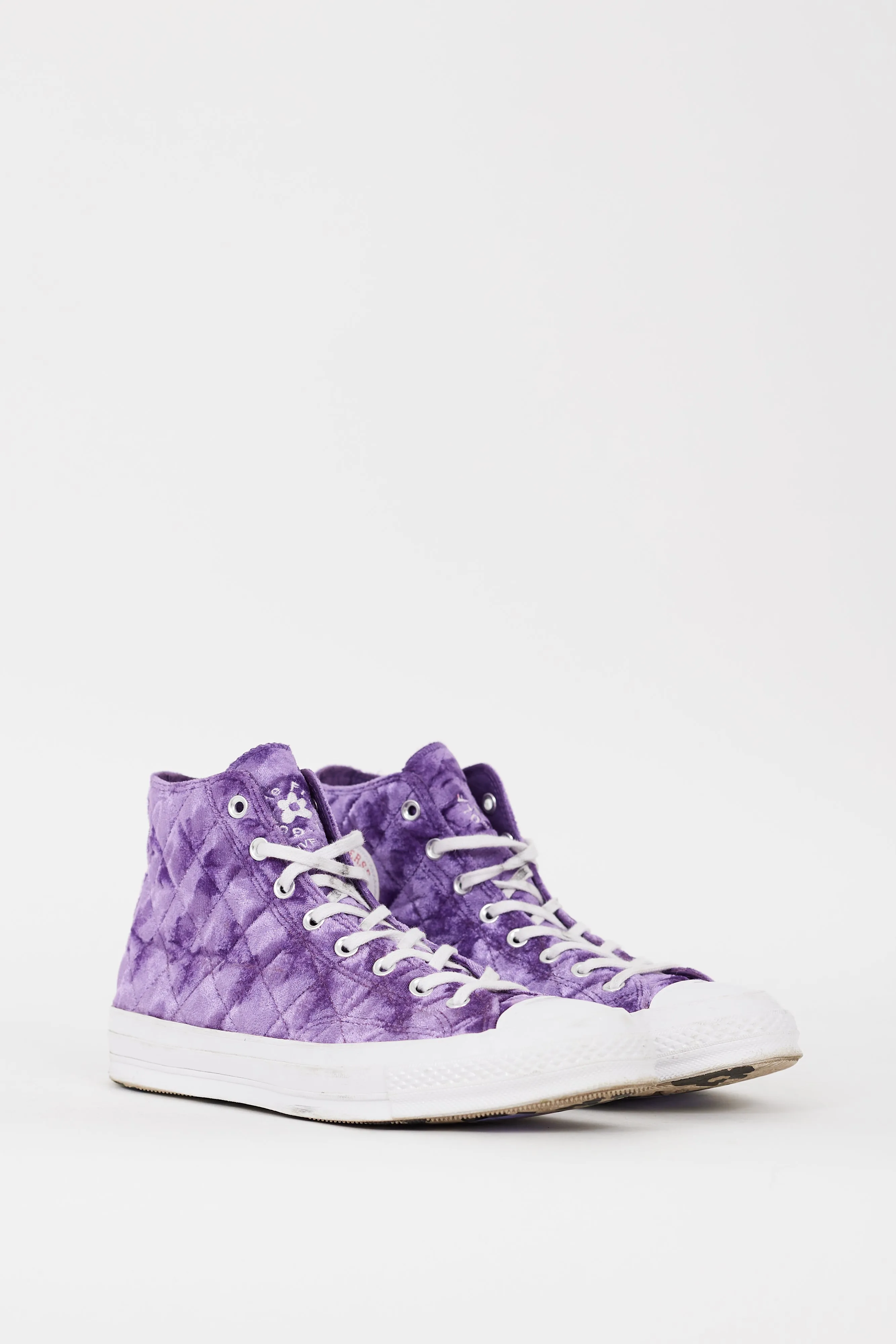 X GOLF le FLEUR* Purple & White Quilted Velvet Chuck 70 Hi Sneaker