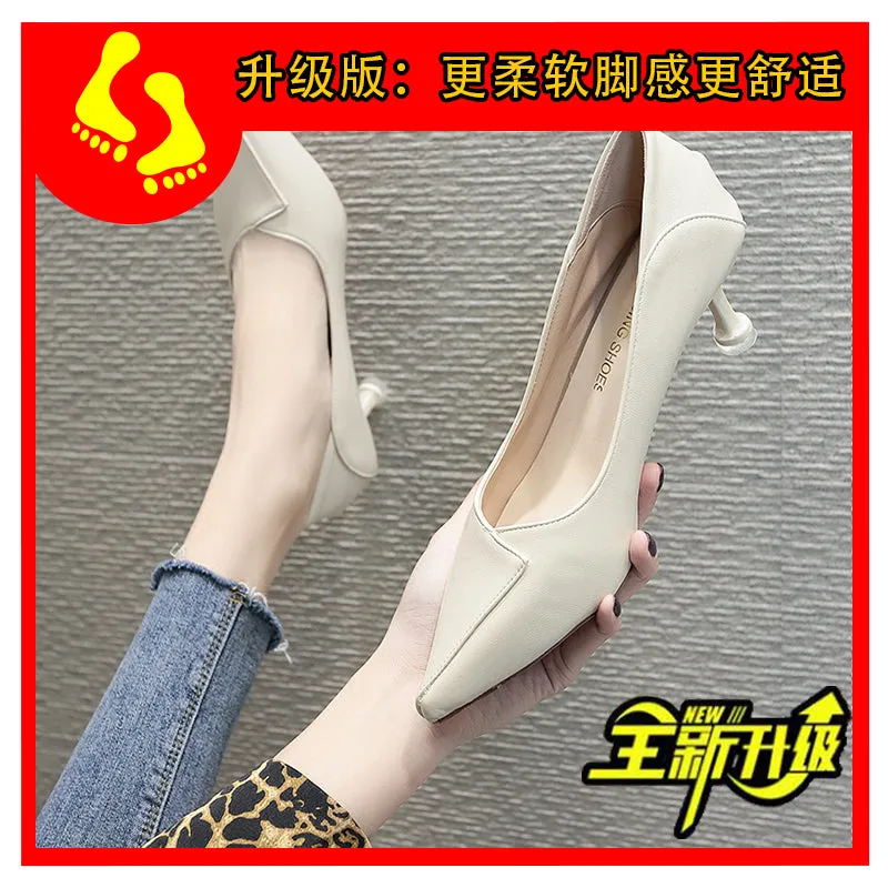 xiangtuibao Black High Heels 3cm Soft Leather Soft Bottom Stewardess Work Shoes Women's Long Standing Not Tired Feet Interview Work Kitten Heel